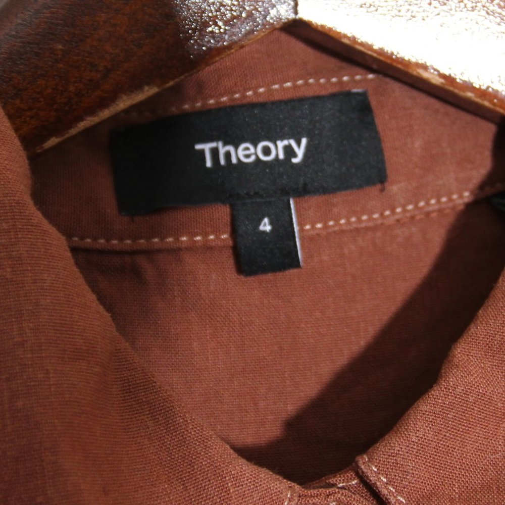 Theory Short Sleeve Shirtdress Linen Terracotta Soft Crunch Burnt Orange Size 4 - Picture 15 of 16